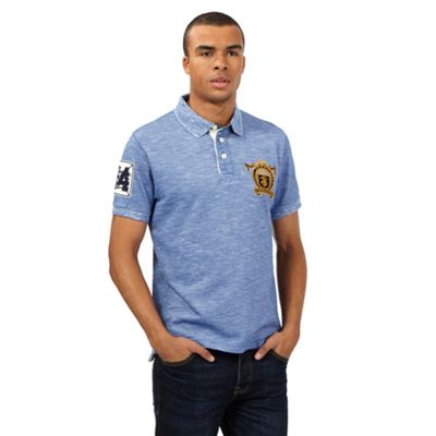 St George by Duffer Blue textured chest logo polo shirt